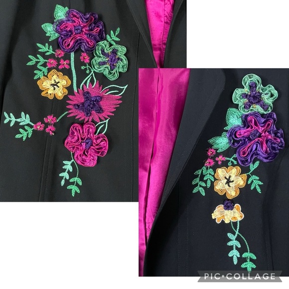 Draper's & Damon's Colorful Fun Embroidery Ribbon Flower Accent Blazer - Sz 12P - Picture 9 of 16